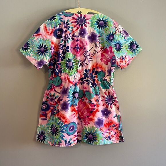 Fundamentals by White Swan Bright Tropical Floral Scrub Top | SZ S - Picture 3 of 9